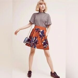 ANTHROPOLOGY MAEVE Maira Woman rust floral mini shabby chic quiet luxury skirt 4